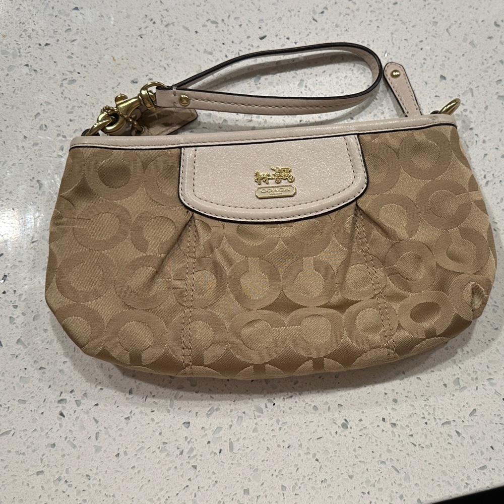 Coach Beige Signature Wristlet
